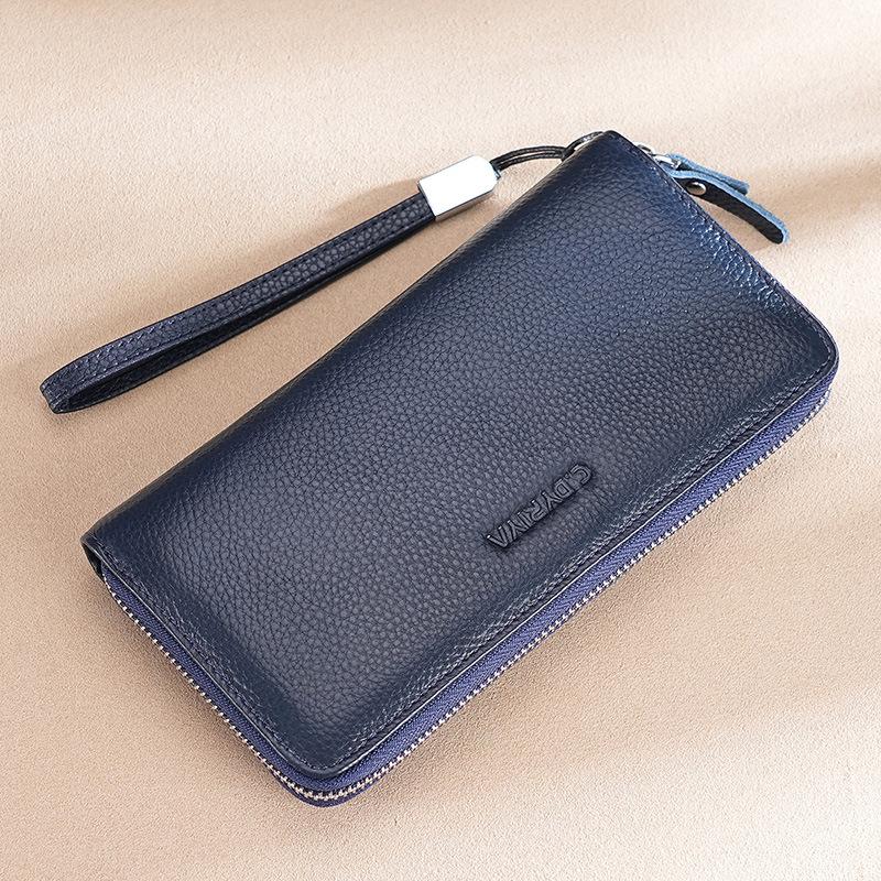 

Новый мужской кошелек длинный кожаный кошелек на молнии первый слой коровьей кожи деловой клатч кошелек большой вместимости синий