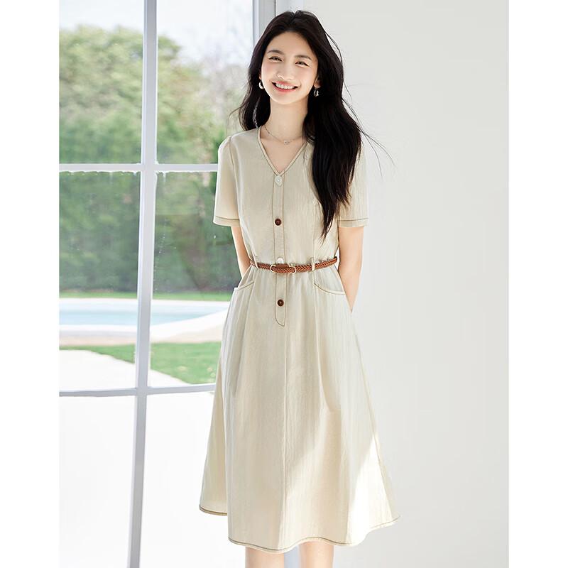 Elegant V-Neck Waist-Cinching Midi Dress