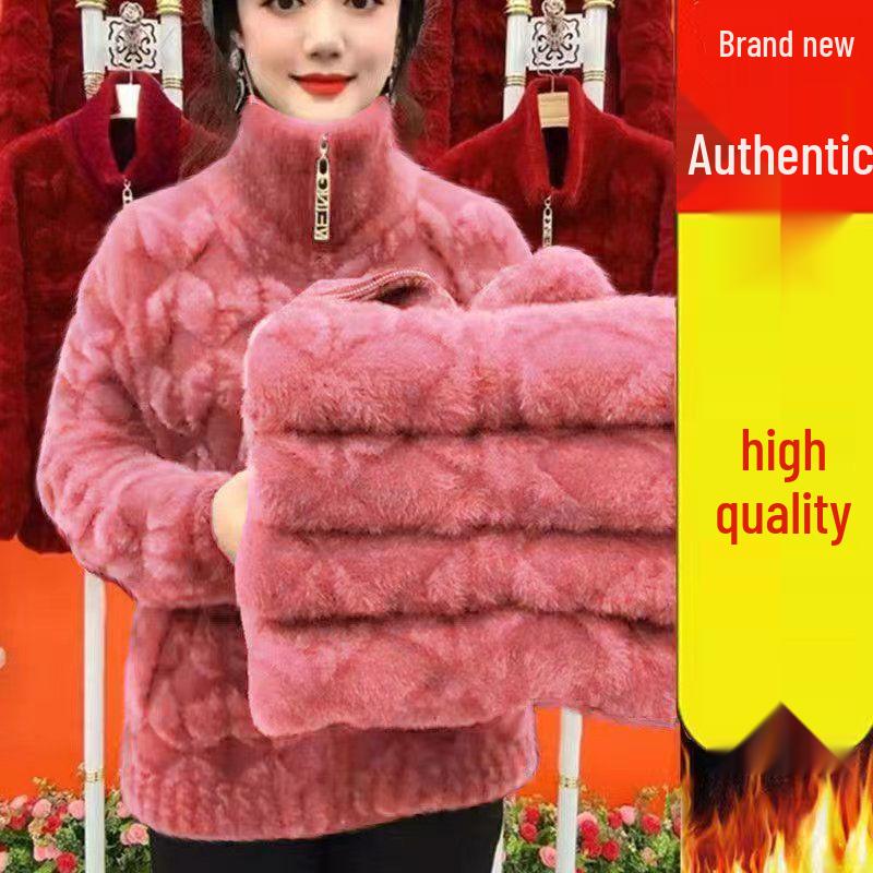 Women's Plus Size Long-Sleeve Thick Velvet Coat for Autumn and Winter