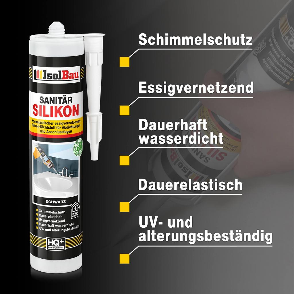 IsolBau Sanitary Silicone Black Sanitär Silikon 1 x 300ml