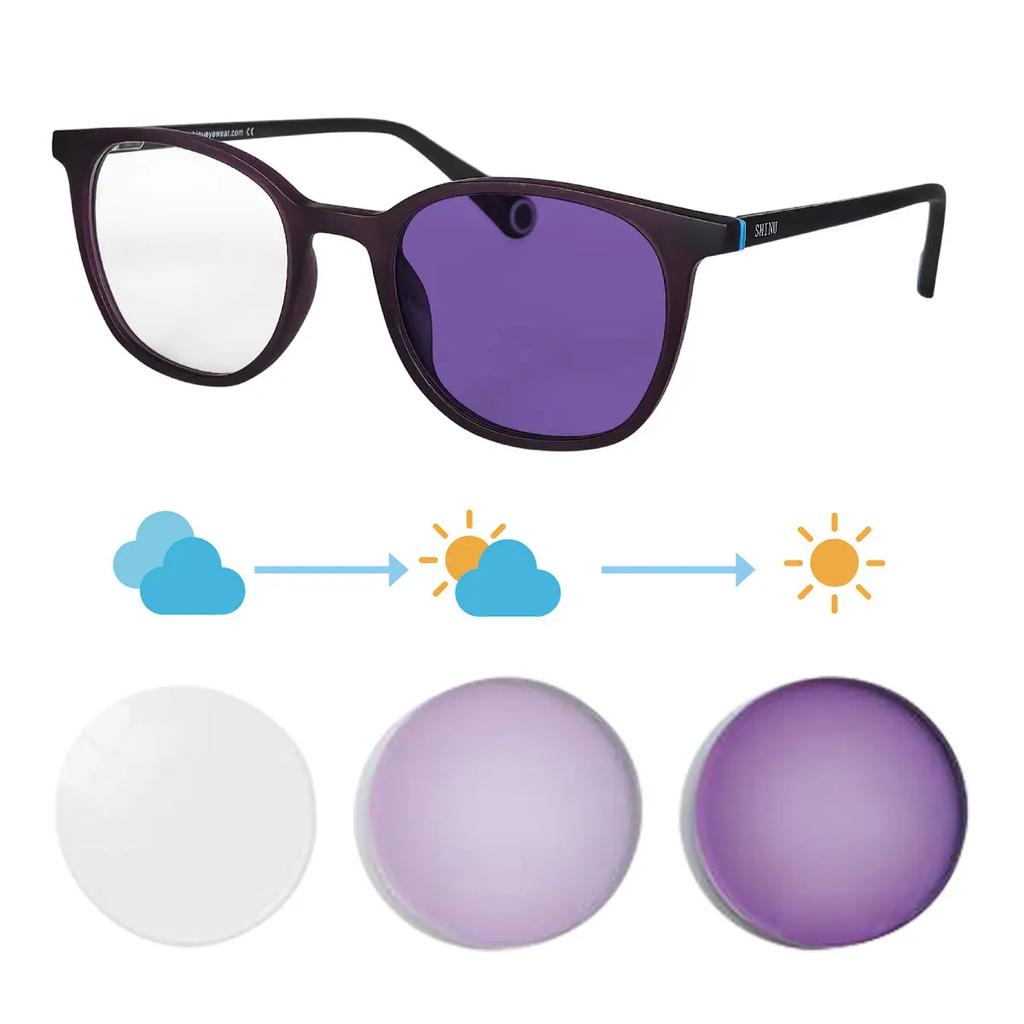 SHINU Shortsighted Eyeglasses Ladies Photochromic Lenses -200 Shortsighted Glasses Change Blue Pink Lens Glasses Ladies -2.00