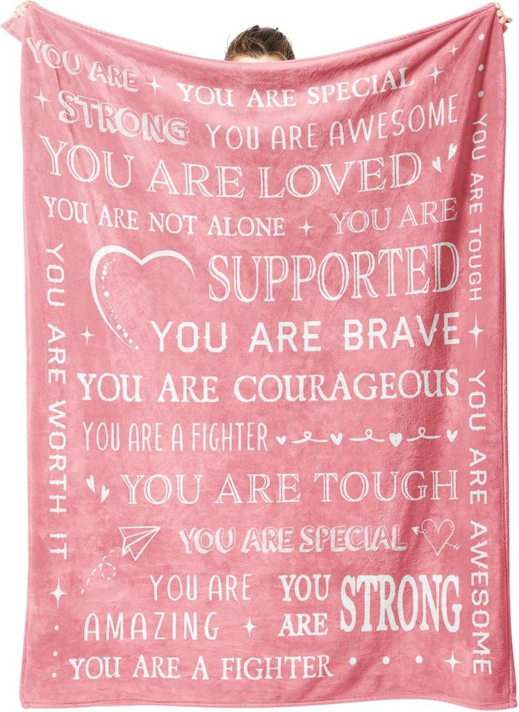 Pink Inspirational Quote Flannel Throw Blanket You Are Loved Strong Brave Encouragement Positive Gift Blanket