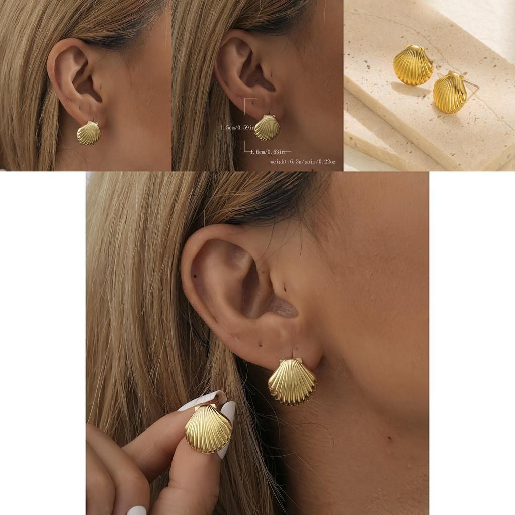 2023 Trendy Gold Geometric Shell Earrings Chic Alloy Electroplated Design