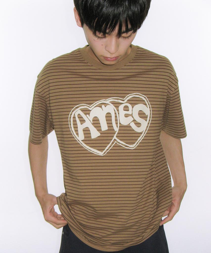 AMES-WORLDWIDE Heart Spray Stripe Tee Brown