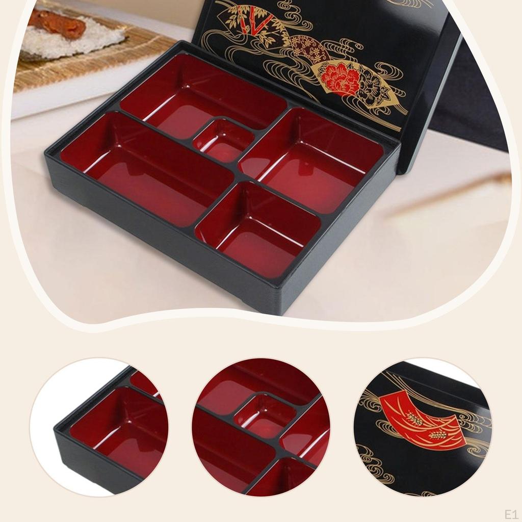 Japonská krabička na bento, nádoba na jídlo, 5 přihrádek s víkem, tradiční, podnos na sushi, servírovací mísa pro
