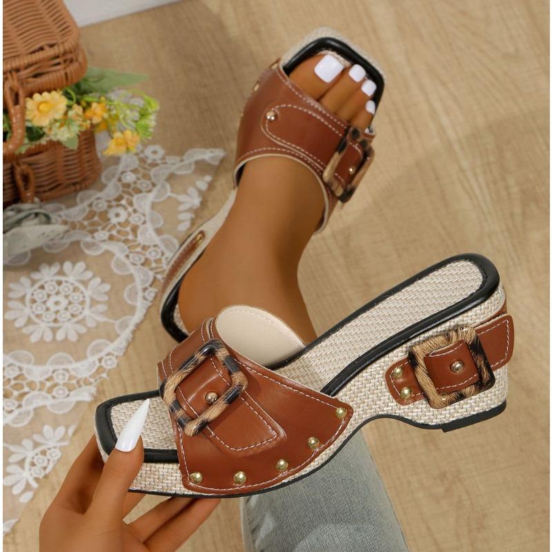 Women's Studded Platform Wedge Sandals, Plus Size Open Toe Casual Summer Outdoor Comfortable Daily Footwear