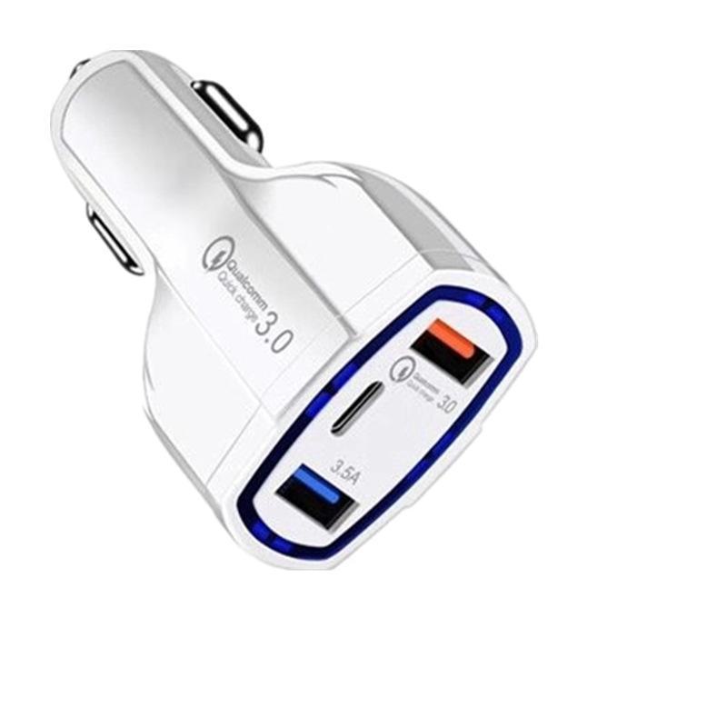 48W QC3.0 Dual USB & Type-C PD Car Charger with 5V/7A One-to-Three Cigarette Lighter Adapter