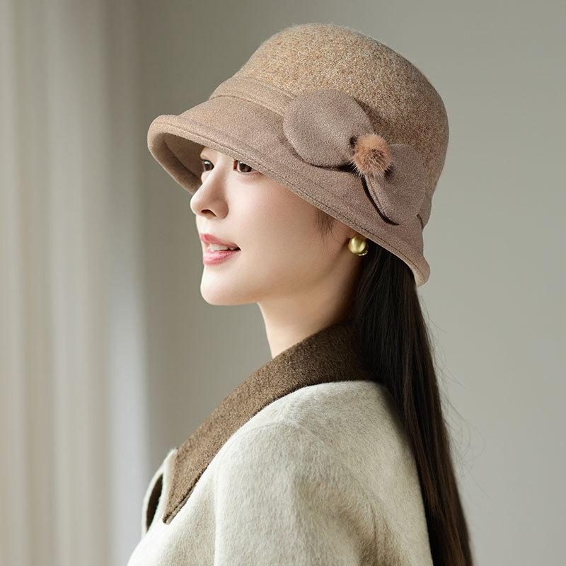 Mode Wolle Retro Fischerhut Herbst und Winter Damen Warmer Plüsch Beckenhut