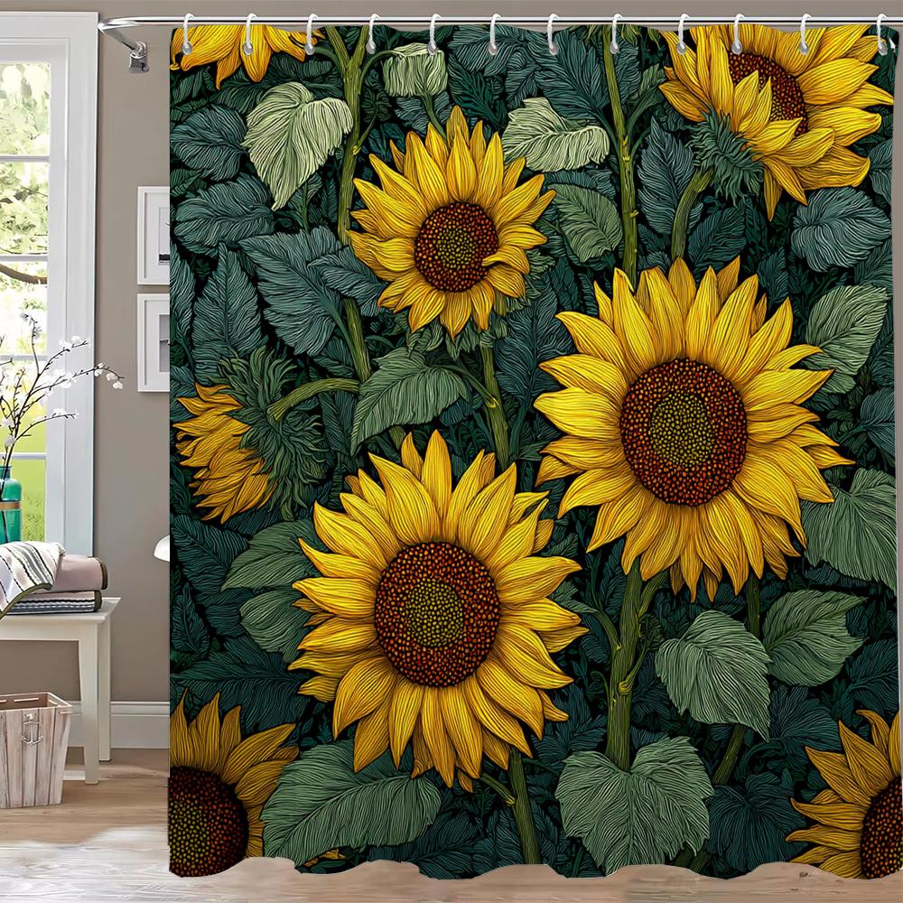 Beautiful Sunflower Flowers Shower Curtain Partition Hanging Bathroom Curtain With Hooks Washable Home Decoration Curtain