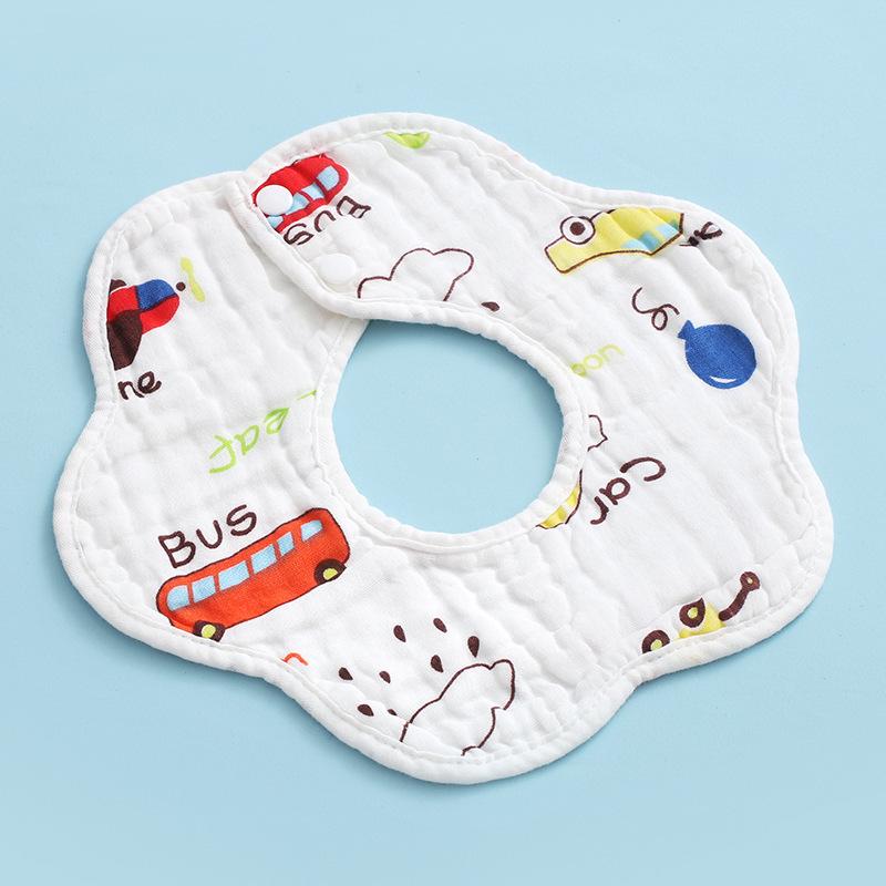 Pure Cotton 360° Baby Saliva Bib - Six-Layer Petal Design