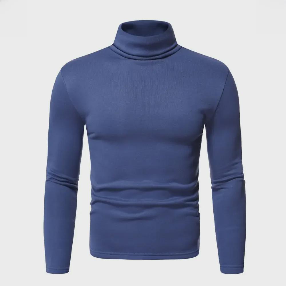 

Чоловіча сорочка-светр з довгим рукавом і високим коміром Medium темно-синього кольору