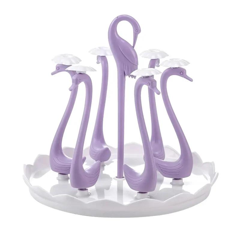 Bottle Drying Rack Swan Mugs Storage Holder Decorative Bottle Draining Rack For Counter Cleaning Travel Over-Sink Table