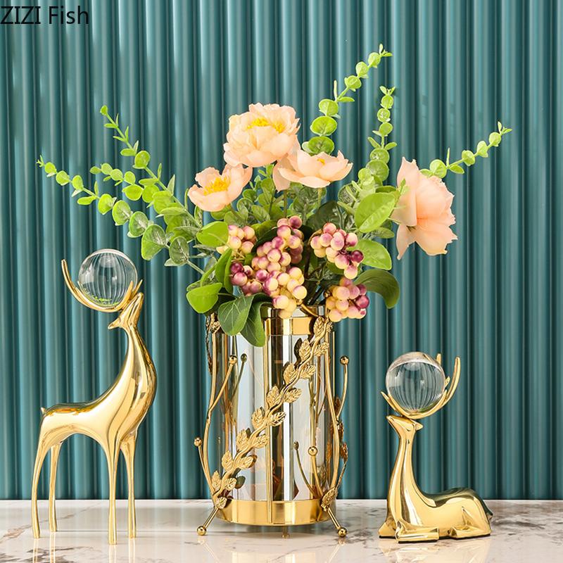 Crystal Ball Decorative Brass Deer Statue Desk Decoration Ornaments Creative Golden Deer Delicate Sculpture Room Aesthetic Decor
