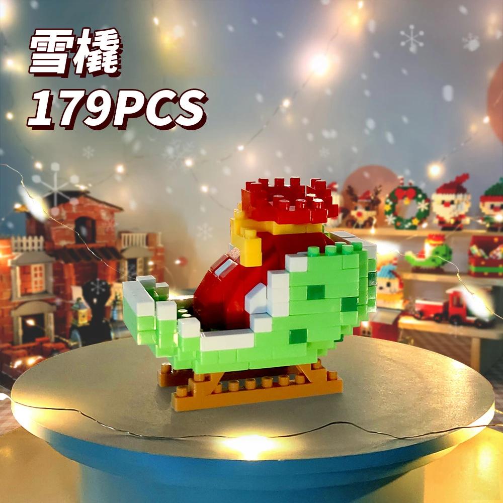 Kids Christmas Building Blocks Toys Mini Micro Building Brick Christmas Tree Stocking Blocks Puzzle Assembling Table Decor Toy