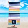 Monogram Initial Striped Beach Towel Soft Microfiber Towel for Men Women Summer Beach Pool Camping Gym Yoga Travel