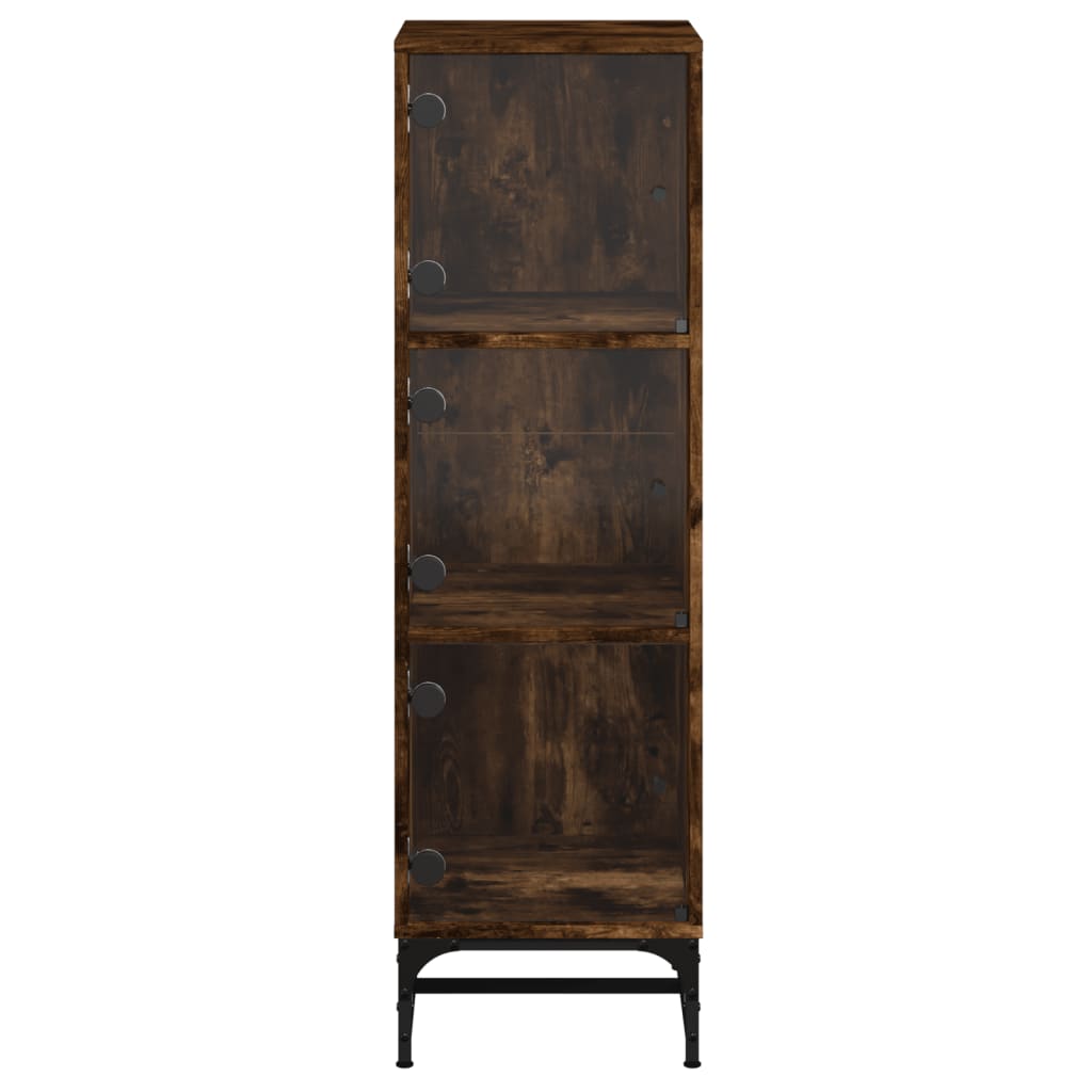 Highboard with Glass Doors Smoked Oak 35x37x120 Cm
