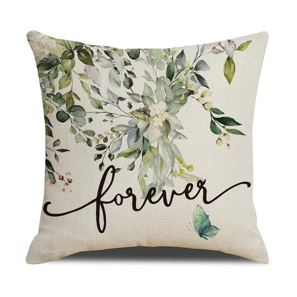 Spring and Summer Flowers, Plants, Butterfly Linen Pillowcase Modern Simple Living Room Sofa Cushion Cover Bedroom Pillow