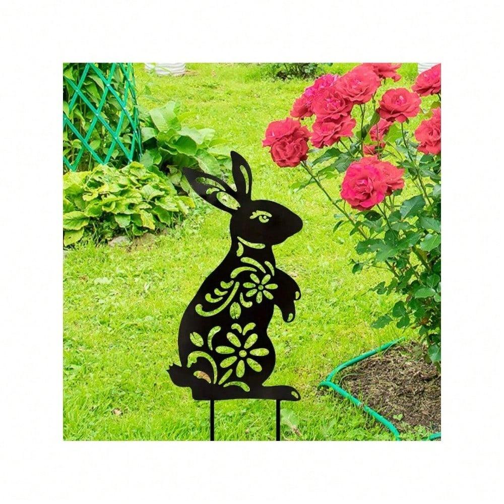 Black Metal Rabbit Garden Stakes Outdoor Decor Personalized Gift for Yard