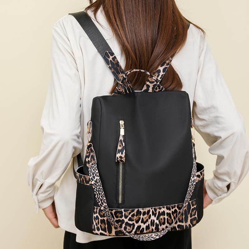 Women's Leopard Print Backpack Anti-Theft Travel Backpack Student Schoolbag