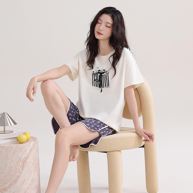 Women's 2026 Summer Cute Printed 100% Cotton Pajamas – Comfortable, Skin-Friendly, Wearable as Outerwear
