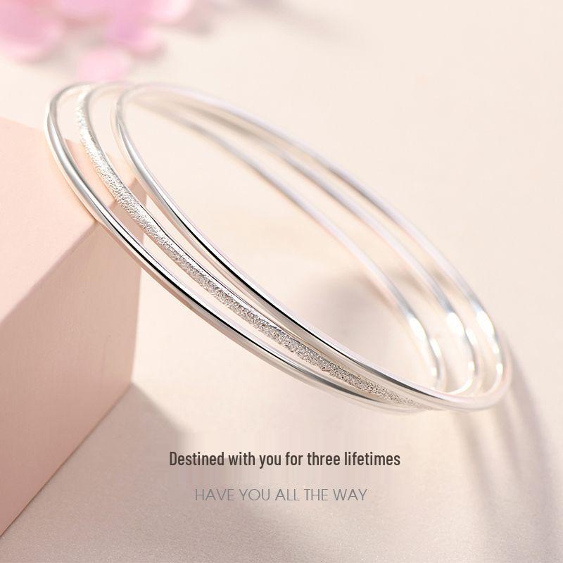 

Three Lifetimes Three Worlds Silver-Plated Minimalist Women s Triple Ring Bangle Bracelet