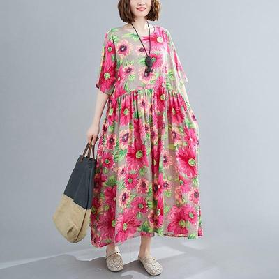 Short Sleeve Plus Size Cotton Women Casual Loose Long Summer Dress