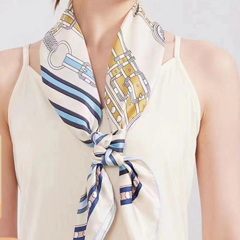 

Шарф из шелка цвета экрю, женская профессиональная одежда, весна и осень, универсальный твиловый шелк, шелк тутового шелкопряда, большой квадратный шарф 90 см, маленькая шаль