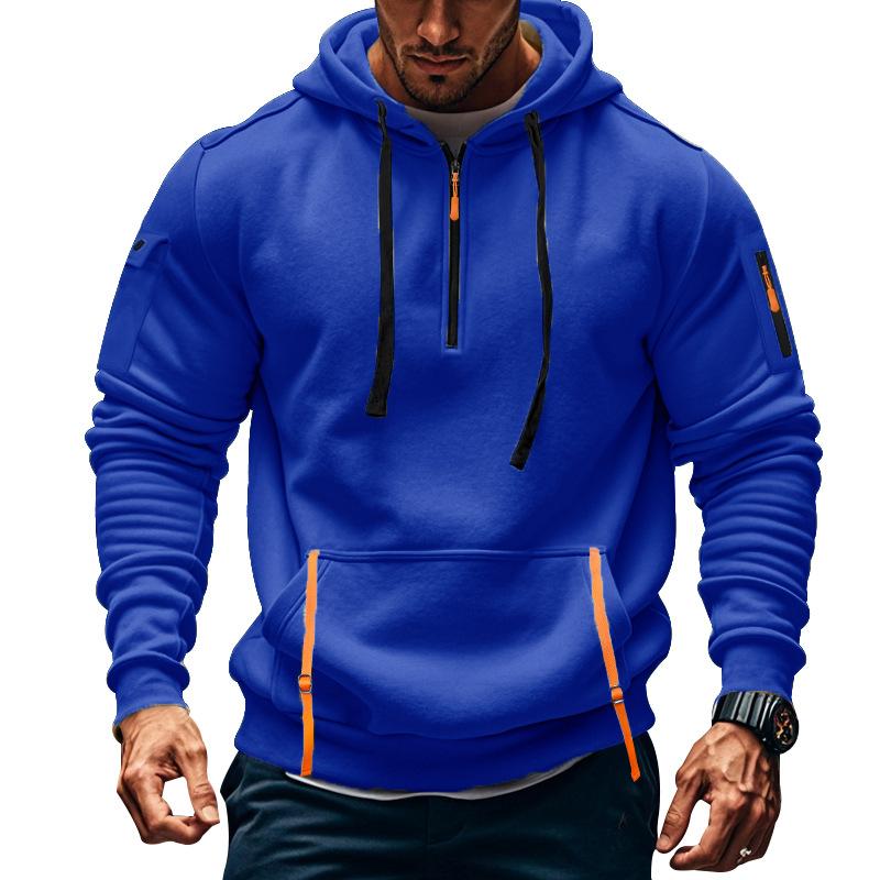 Spring and Autumn Zipper Multi Pocket Sports and Leisure Hoodies Men's Contrast Color Zipper Hooded Sweatshirts