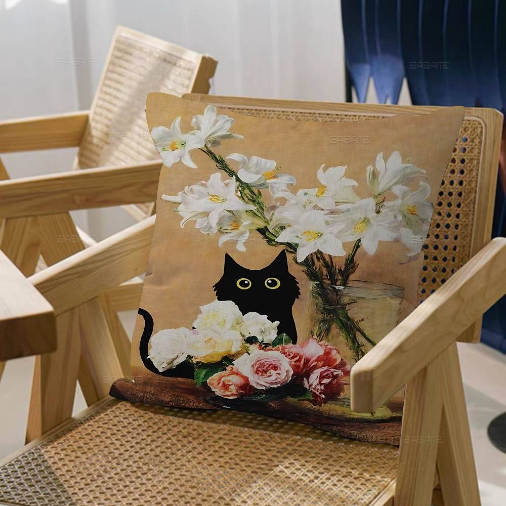 Svart Katt Van Gogh Kuddfodral Tecknad Gåva Kuddfodral Sovrum Hem Soffa Stol Säte Dekor Kuddfodral