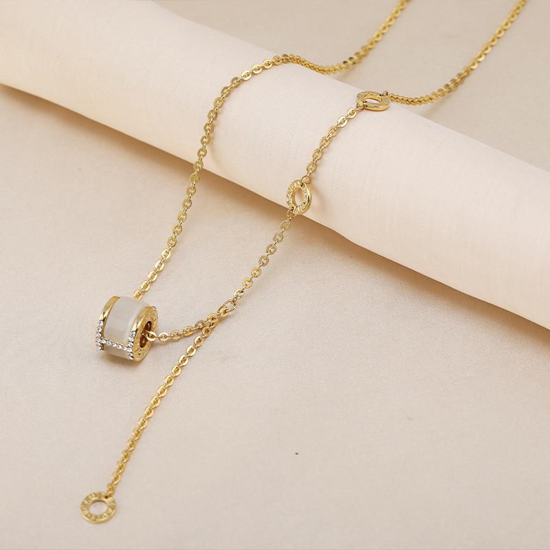 Pendant Stylish Geometric Necklace For Women Crafted From Titanium Steel With Cats Stone Eye
