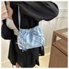 Trendy Ruched Faux Leather Bucket Bag for Women, Fashion Chain Shoulder Crossbody Hobo Purse, Casual Chic Handbag