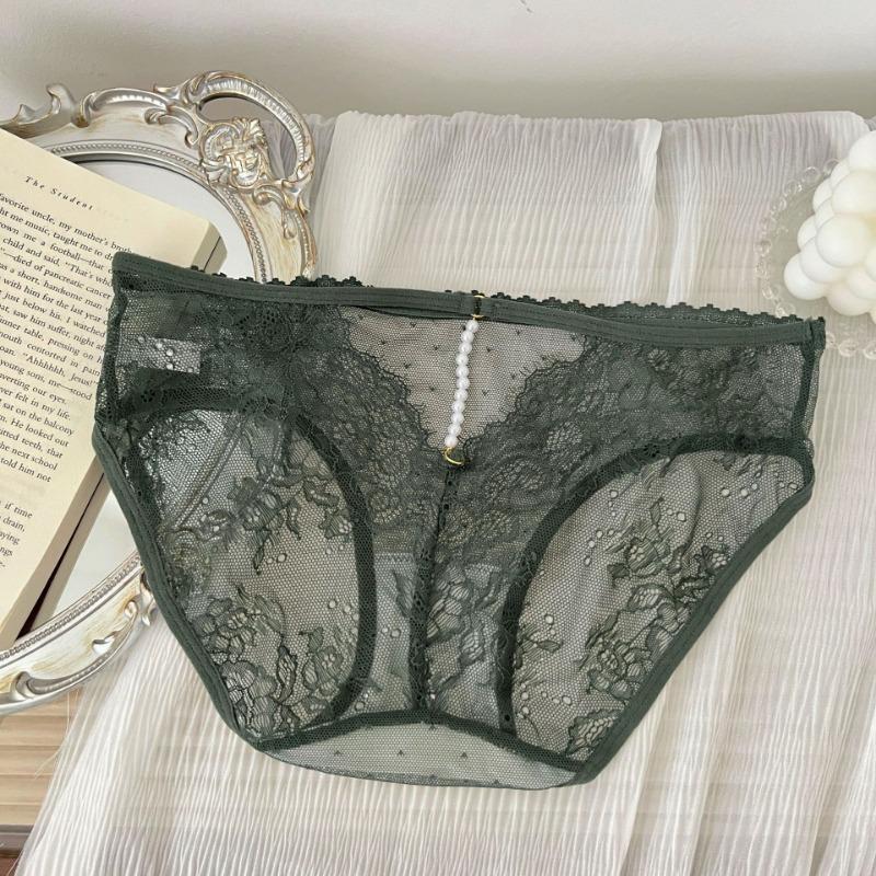 Lace Underwear for Girls Pure Desire Sexy Hollow Briefs Pearl Pure Cotton Crotch Triangle Panties