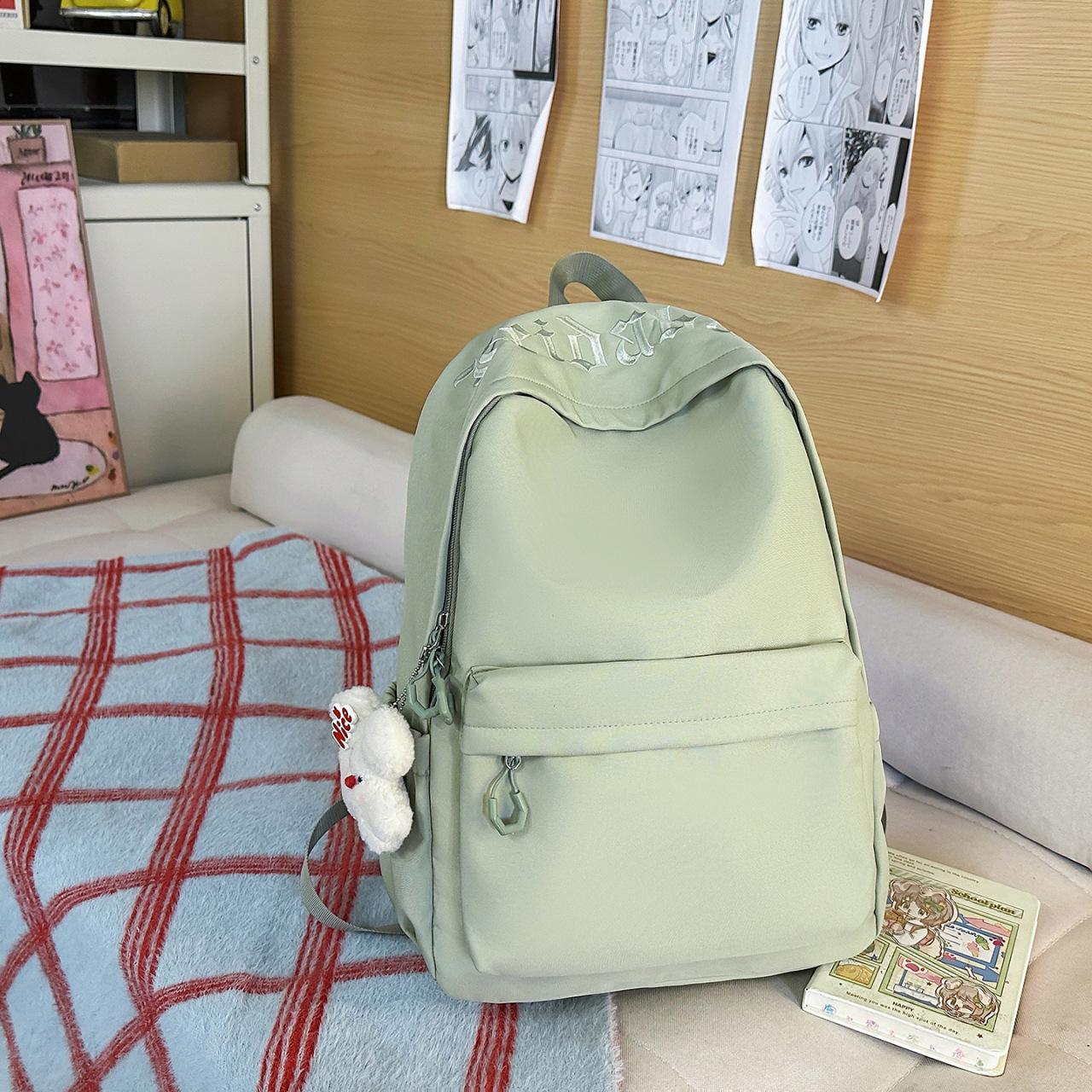 New letter-embroidered backpack for girls, large capacity, lightweight, stylish school backpack for middle and high school girls