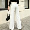 Women’s High Waist Straight Leg Trousers with Draped Effect and Simple Overlapping Waistband for Casual and Office Wear