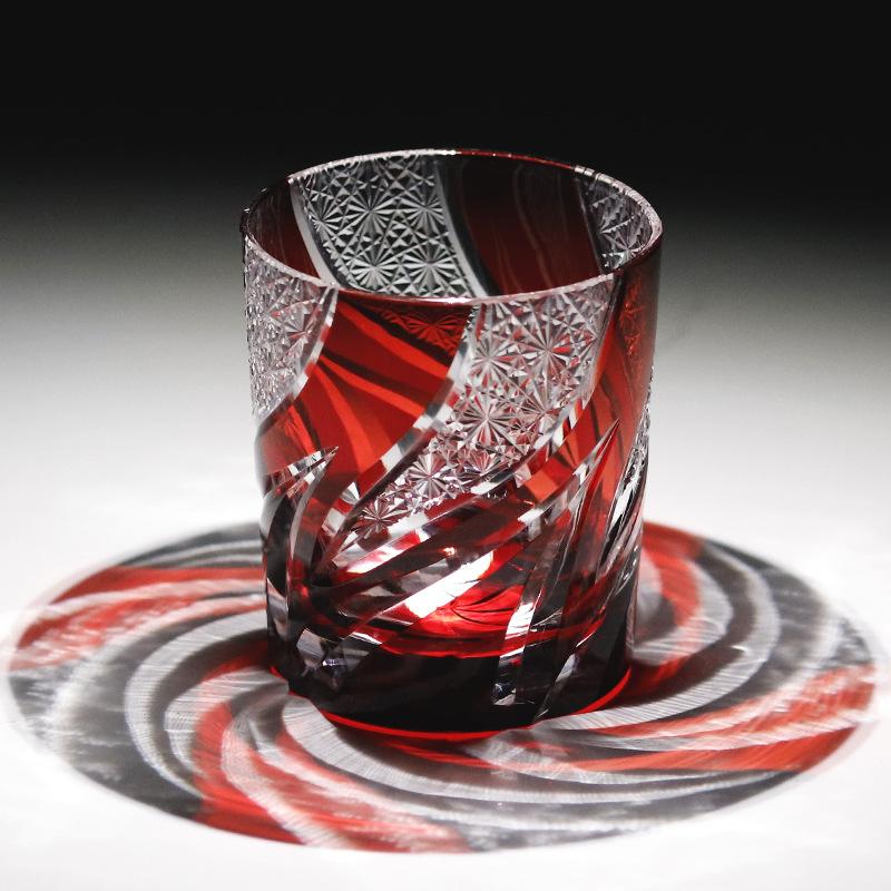 Jinzhi Japanisches Edo-Schliff-Kristallglas Weinglas Whiskey Flammenmuster Handgeschnitzte Schale Leichter Luxus