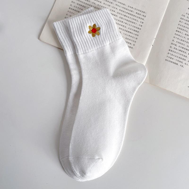 

White Sock Mid-length Spring-autumn Tights, Sweat-absorbing and Odor-resistant Combed Cotton Socks 1 pair