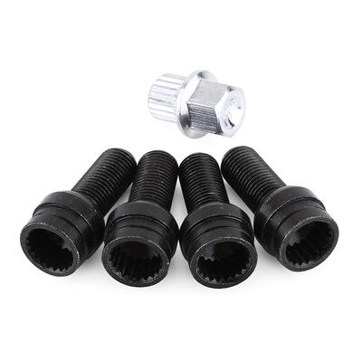 4+1 M14*1.5MM Zwarte stalen wielbouten en borgmoerenset met sleutel