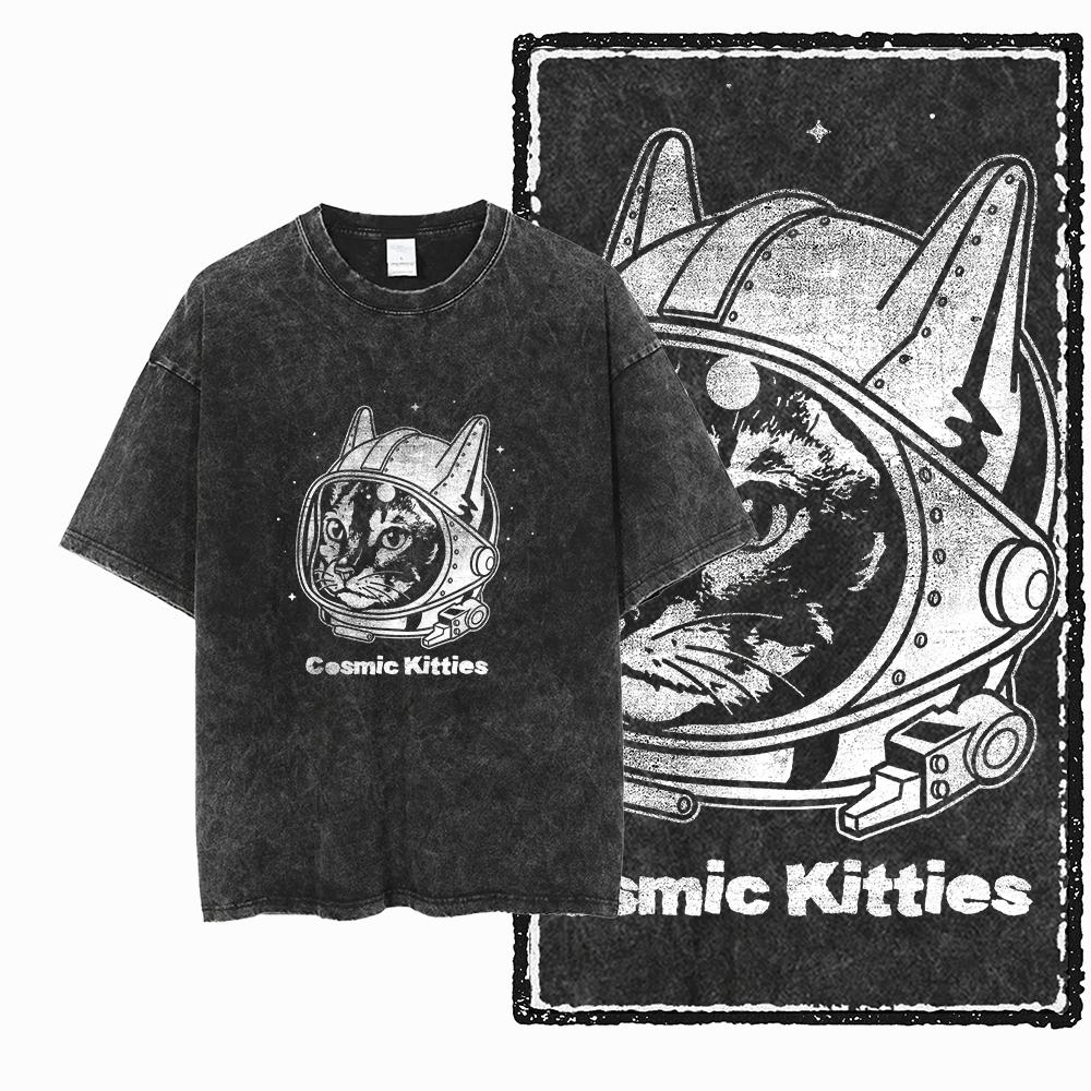 COOLMIND DB Katze Bedrucktes Baumwoll-Säuregewaschenes Exklusives Grafik-Unisex-T-Shirt Cooles Streetwear Herren T-Shirts Große Größe T-Shirt für Männer