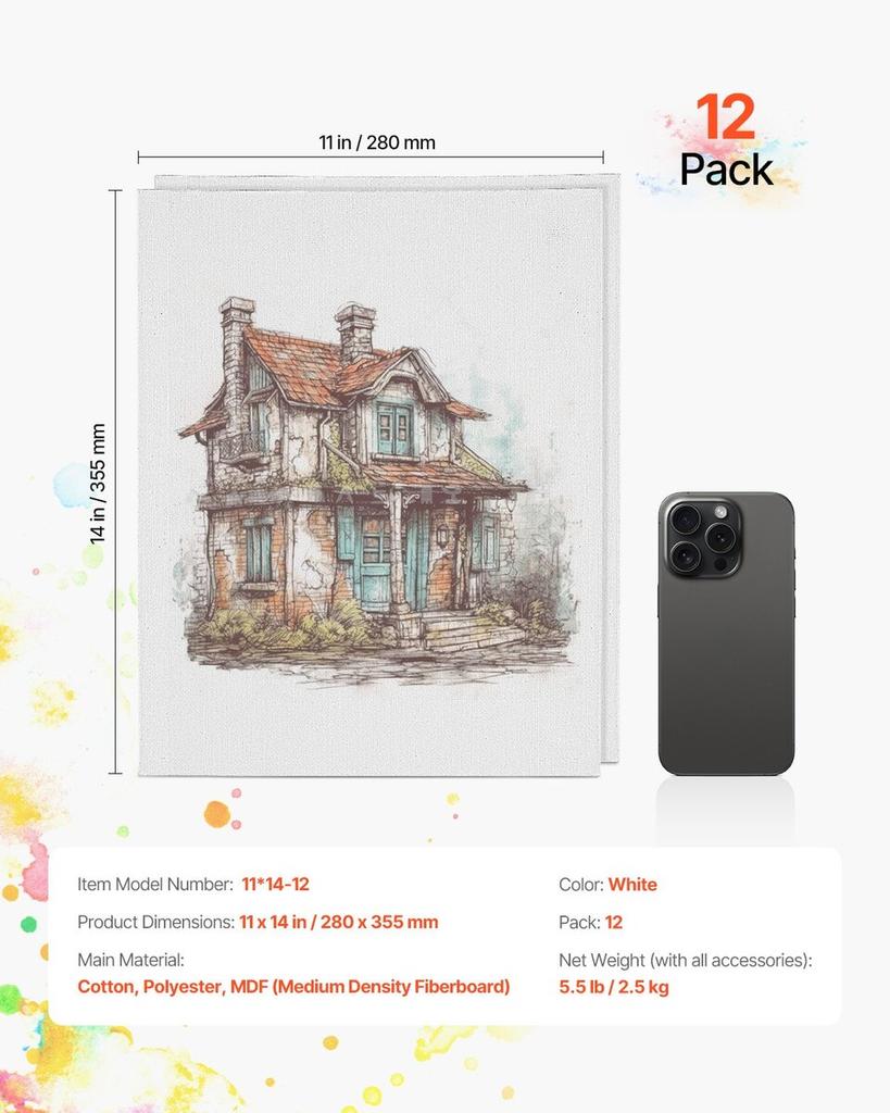 Canvas Boards for Painting 12 Pack 11 X 14 Inch Blank Canvases for Painting
