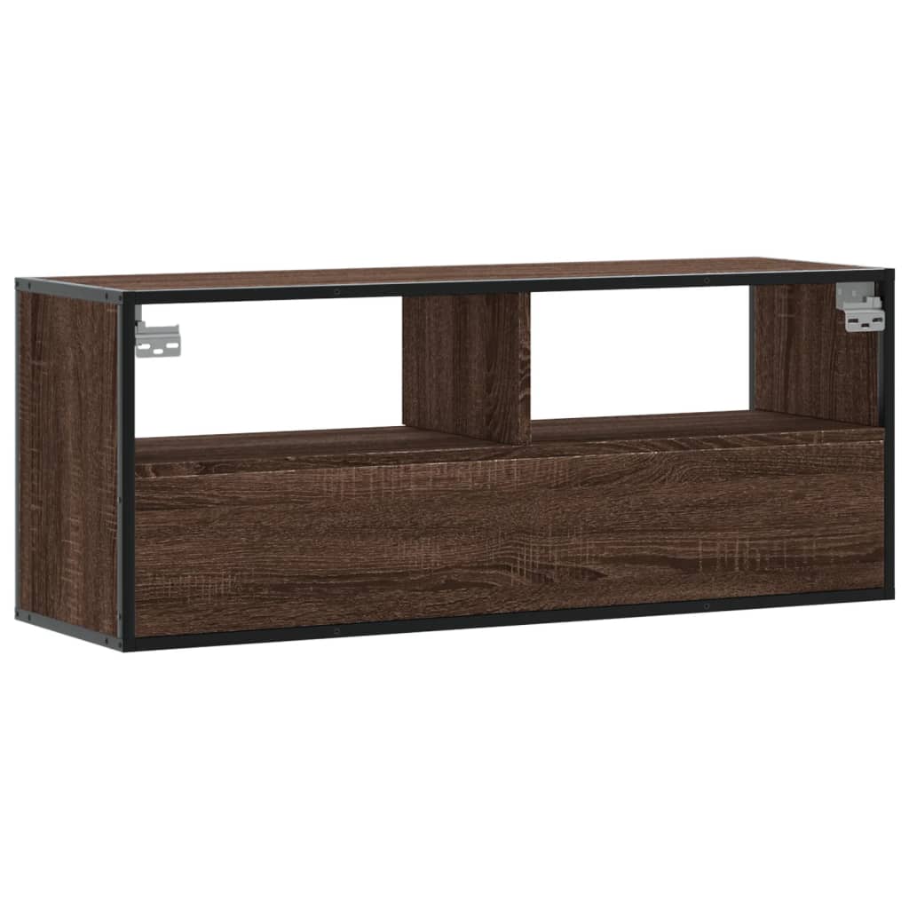 TV Stand in Brown Oak Finish 100 x 31 x 39.5 cm Made of Particleboard and Metal