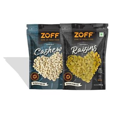 Zoff Premium Zestaw Orzechów Nerkowca i Rodzynek | 250g Każdy | Kaju i Kishmish | Razem 500g