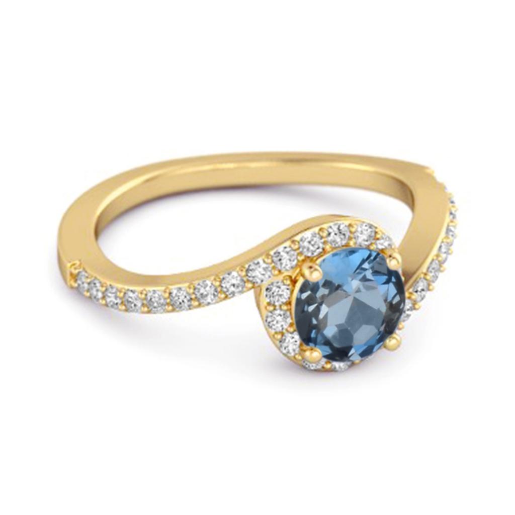 London Blue Topaz Halo Twist Pave Band Ring - 925 Sterling Silver Gold Vermeil