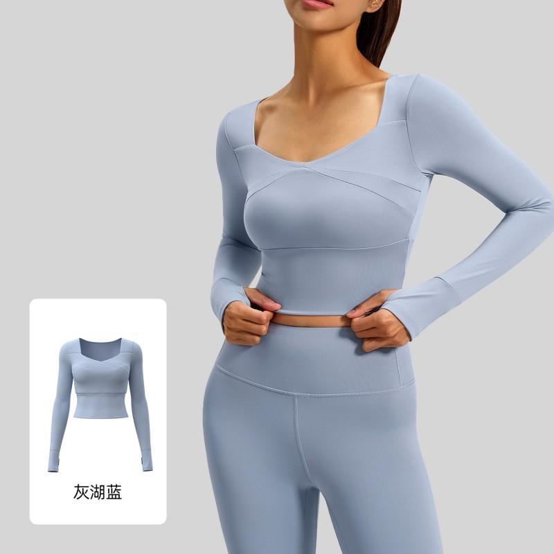 Womens Long Sleeve Yoga Top With Removable Padded Bra Support High Stretch Quick-Dry Fitness Shirt Gym Running