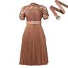 2024 European American Style Women Lace Pleated Short Sleeve Dress