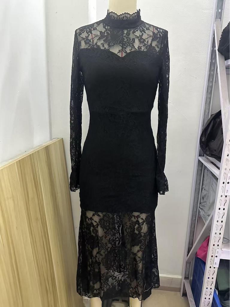Elegant Black Lace Mermaid Party Dress