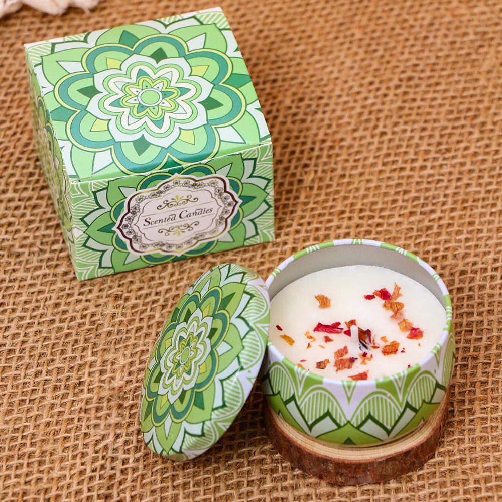 Ethnic Style Aromatherapy Candle Gift Set with Tinplate Dried Flowers