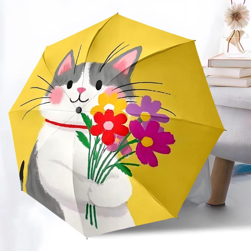 

1pc Cat Flowers Automatic Opening/Closing Folding Umbrella with 8 Ribs, Portable Sunshade Umbrella Birthday and Holidays gifts yy250105107