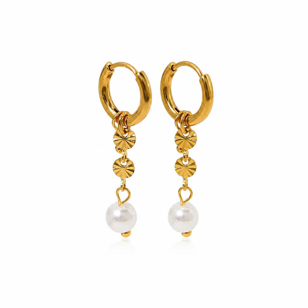 18K Gold-Plated Stainless Steel Drop Earrings French Light-Luxury Pearl Pendant ZIRCON Stone Elegant Versatile Jewelry Women