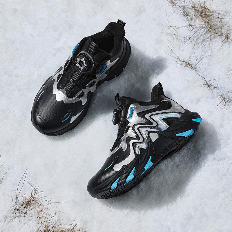 Anta Childrens Summit Thickened Warm Non-Slip Durable Low-Top Casual Shoes Kids Casual Shoes Black Silver 312446917N-1