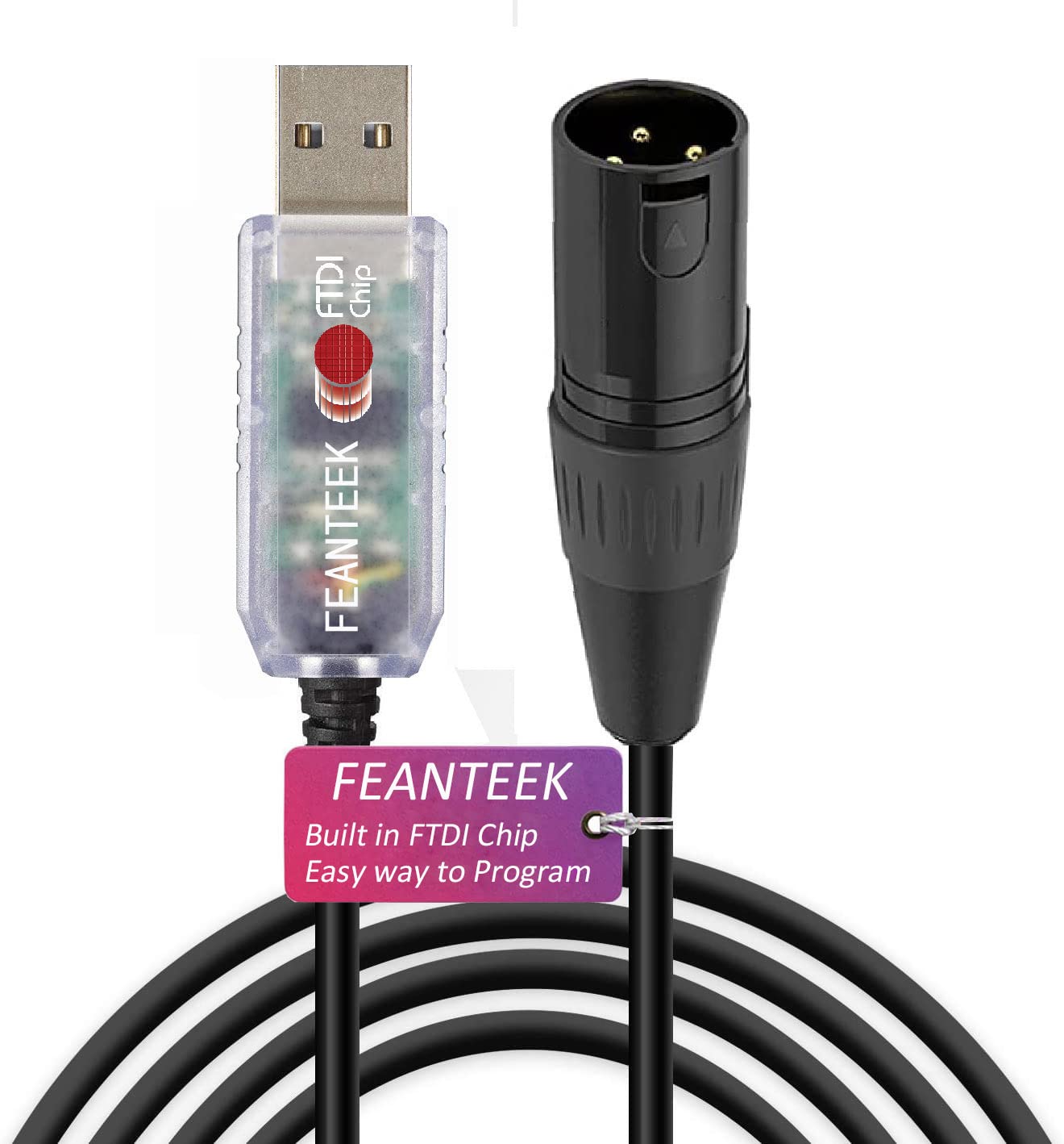 

Кабель-адаптер USB-DMX Feanteek, конвертер RS485, 3-контактный XLR-папа, DMX512, программное обеспечение Freestyler, кабель диммирования с управлением от ПК с чипом FTDI, совместимый